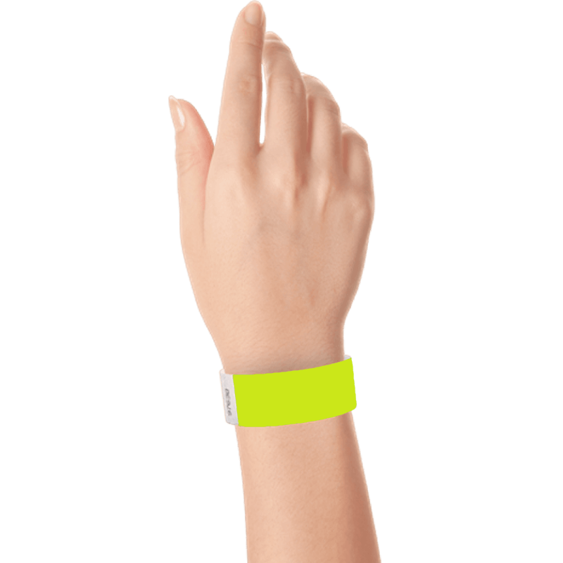 lime green tyvek 1" solid wristband on hand 