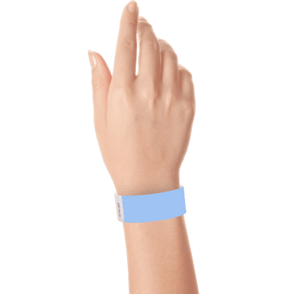 sky blue tyvek 1" solid wristband on hand 