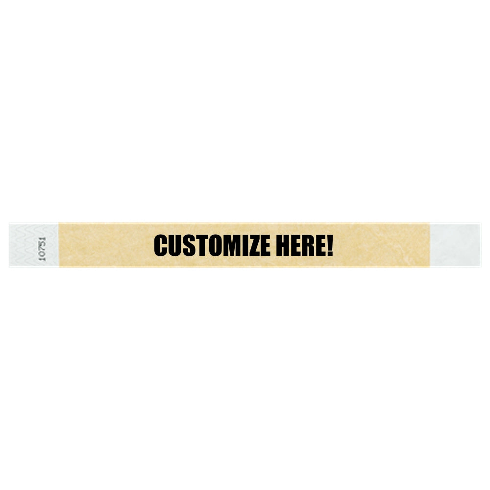 Tyvek 1" wristband in solid gold with black text "CUSTOMIZE HERE!" - shown in flat 