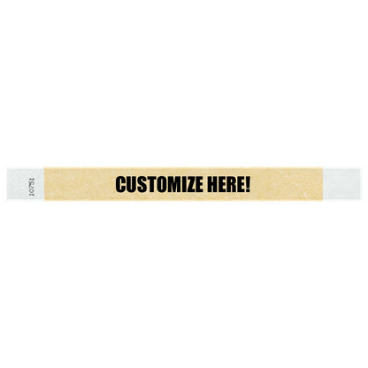 Tyvek 1" wristband in solid gold with black text "CUSTOMIZE HERE!" - shown in flat 