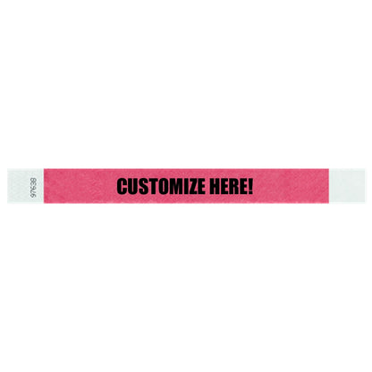 Tyvek 1" wristband in solid cranberry with black text "CUSTOMIZE HERE!" - shown in flat 