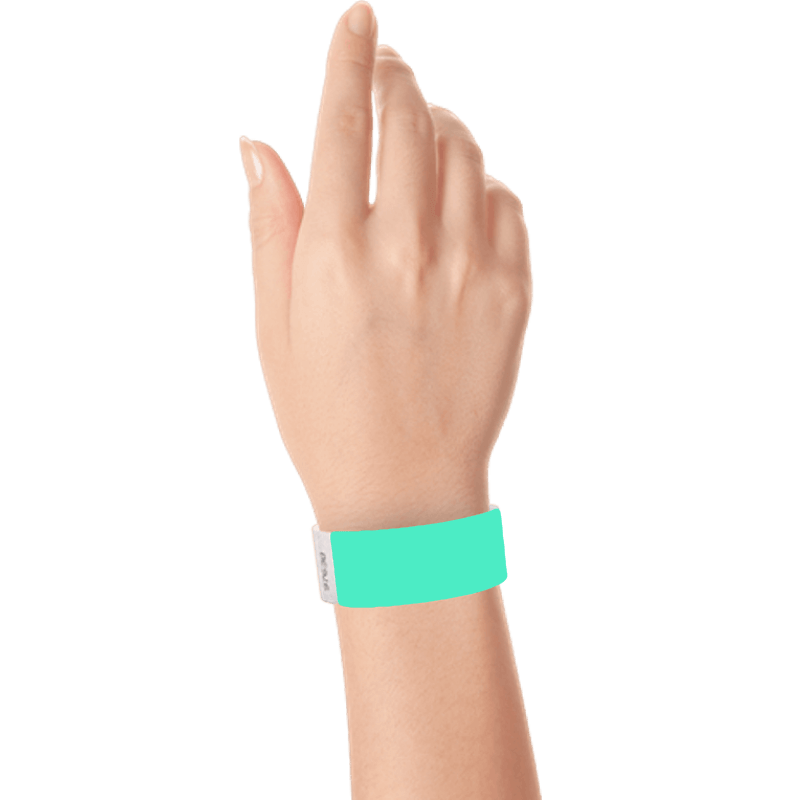 aqua tyvek 1" solid wristband on hand 