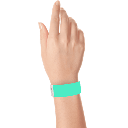 aqua tyvek 1" solid wristband on hand 