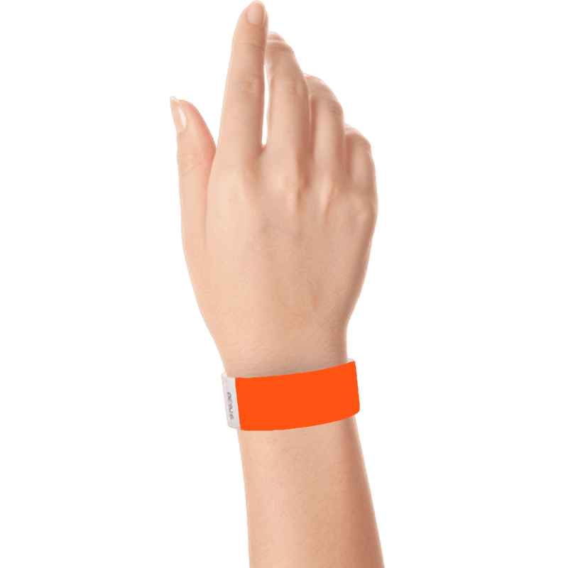 coral red tyvek 1" solid wristband on hand 