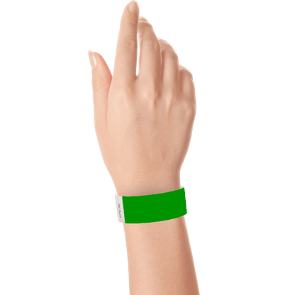 kelly green tyvek 1" solid wristband on hand 