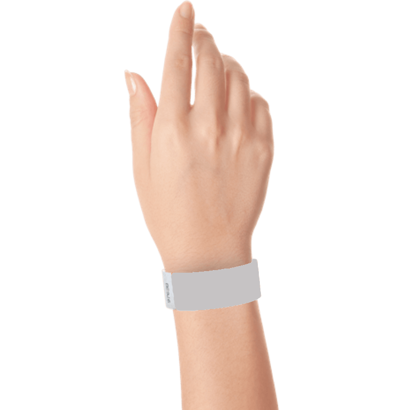 silver tyvek 1" solid wristband on hand 