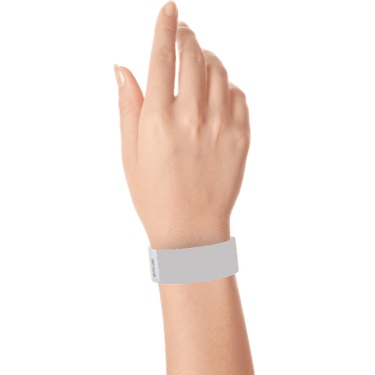 silver tyvek 1" solid wristband on hand 