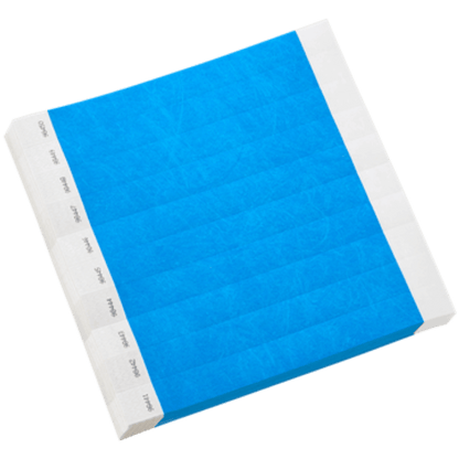 neon blue tyvek 1" solid wristbands in sheets of 10