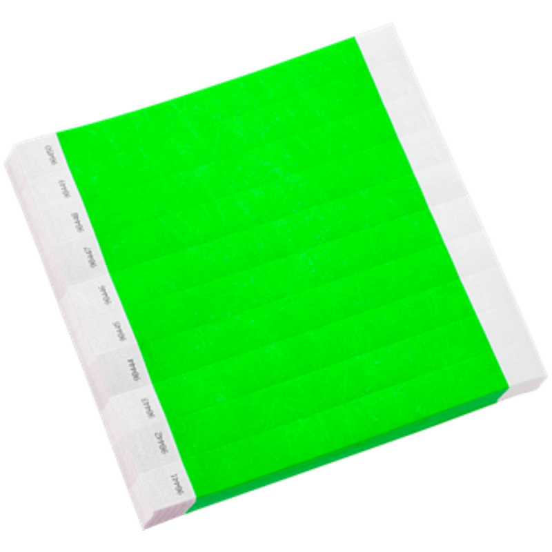 neon green  tyvek 1" solid wristbands in sheets of 10