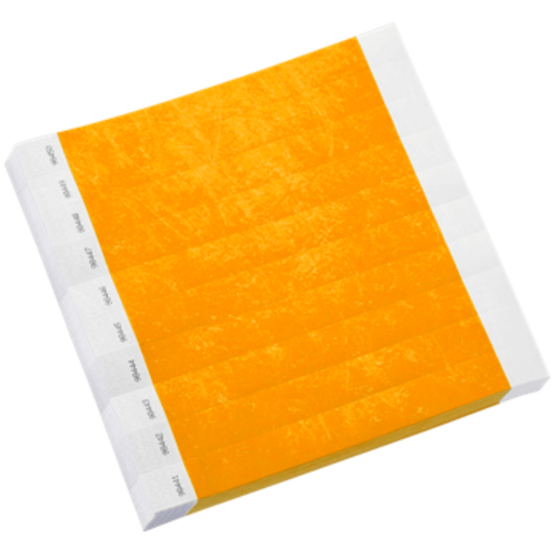 neon orange  tyvek 1" solid wristbands in sheets of 10