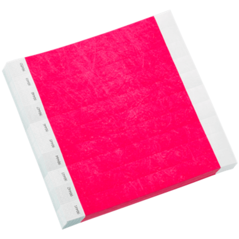 neon pink tyvek 1" solid wristbands in sheets of 10