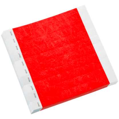 Neon red tyvek 1" solid wristbands in sheets of 10