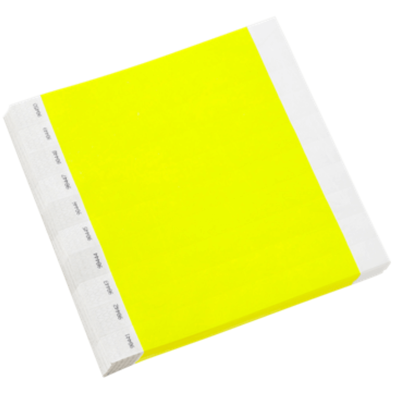 neon yellow tyvek 1" solid wristbands in sheets of 10