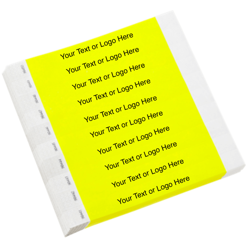 neon yellow - tyvek 1" solid wristband with a placeholder to customize with your text or logo shown in sheets of 10