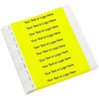 neon yellow - tyvek 1" solid wristband with a placeholder to customize with your text or logo shown in sheets of 10