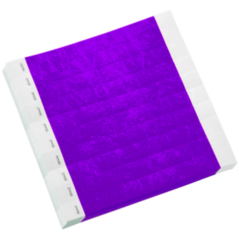purple tyvek 1" solid wristbands in sheets of 10