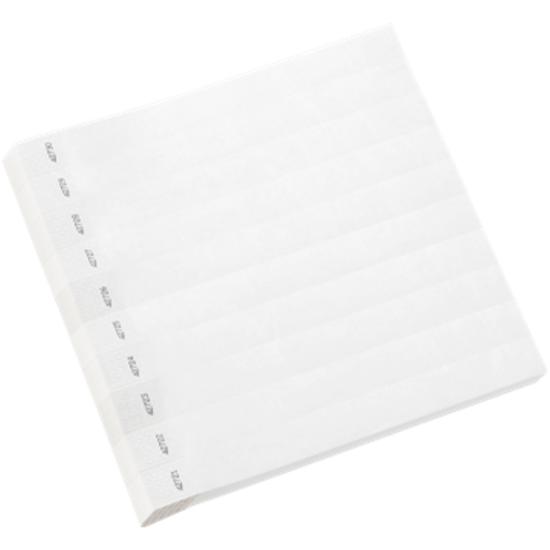 white tyvek 1" solid wristbands in sheets of 10