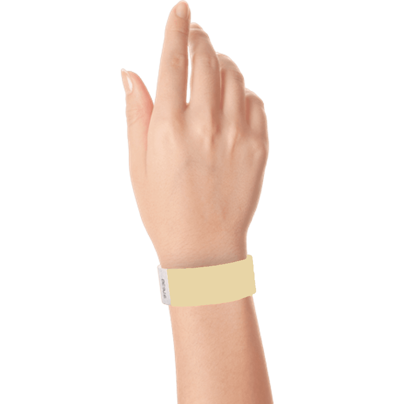 gold tyvek 1" solid wristband on hand 