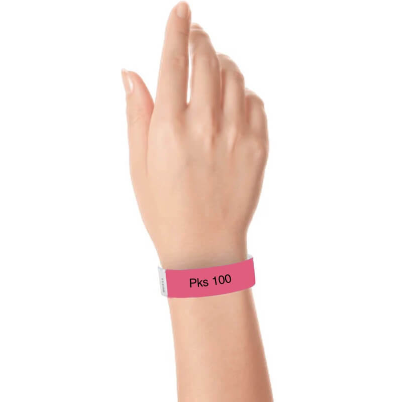 a hand wearing tyvek 3/4" wristband solid cranberry pks 100