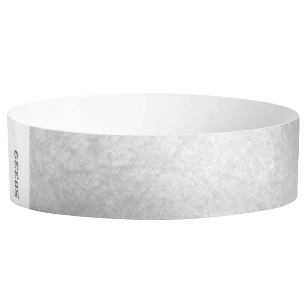 Silver tyvek solid 3/4 wristband - shown in round 