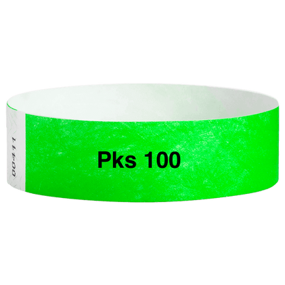 tyvek 3/4" solid wristband pk of 100 neon green
