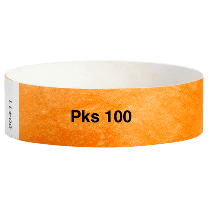 tyvek 3/4" solid wristband pk of 100 neon orange