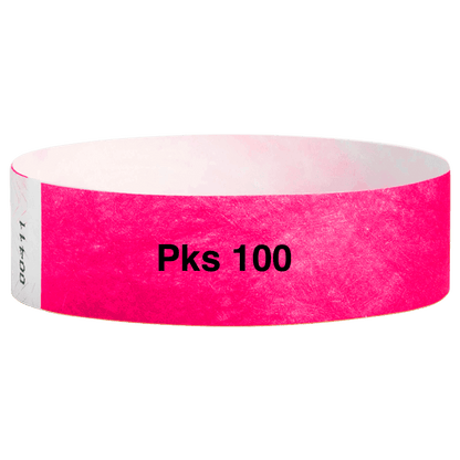 tyvek 3/4" solid wristband pk of 100 neon pink