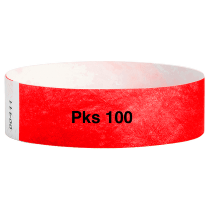 tyvek 3/4" solid wristband pk of 100 neon red