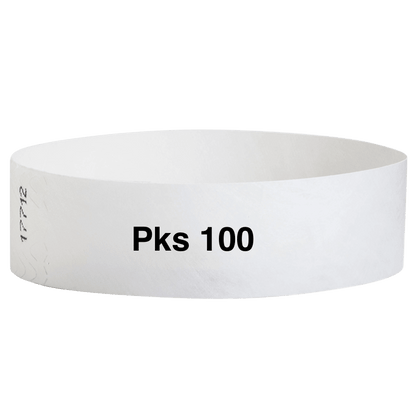 tyvek 3/4" solid wristband pk of 100 white