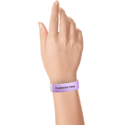 wrist wearing tyvek 3/4" solid wristband showing placeholder for customization in berry