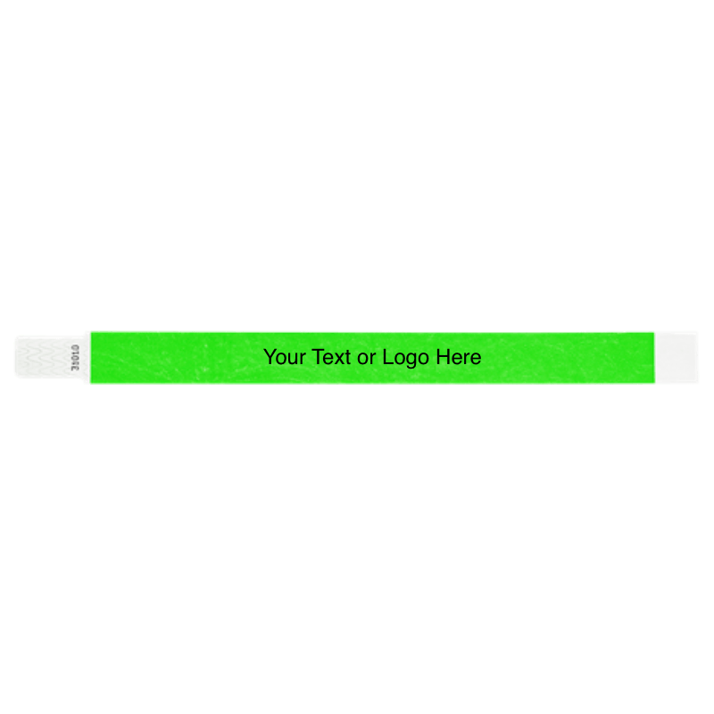 tyvek 3/4" solid qwik fit wristband showing a placeholder for customization in neon green
