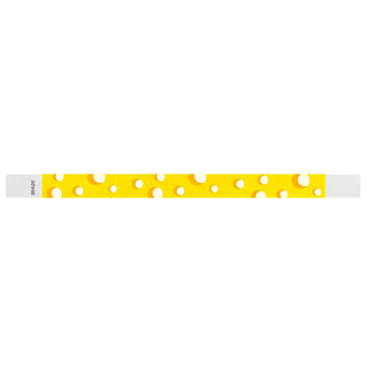 white tyvek wristband with neon yellow cheese pattern - flat version shown