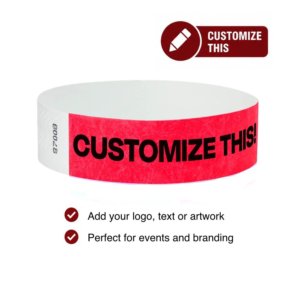 Cover for tyvek 3/4 wristband - with a red in round with text "CUSTOMIZE THIS!". 