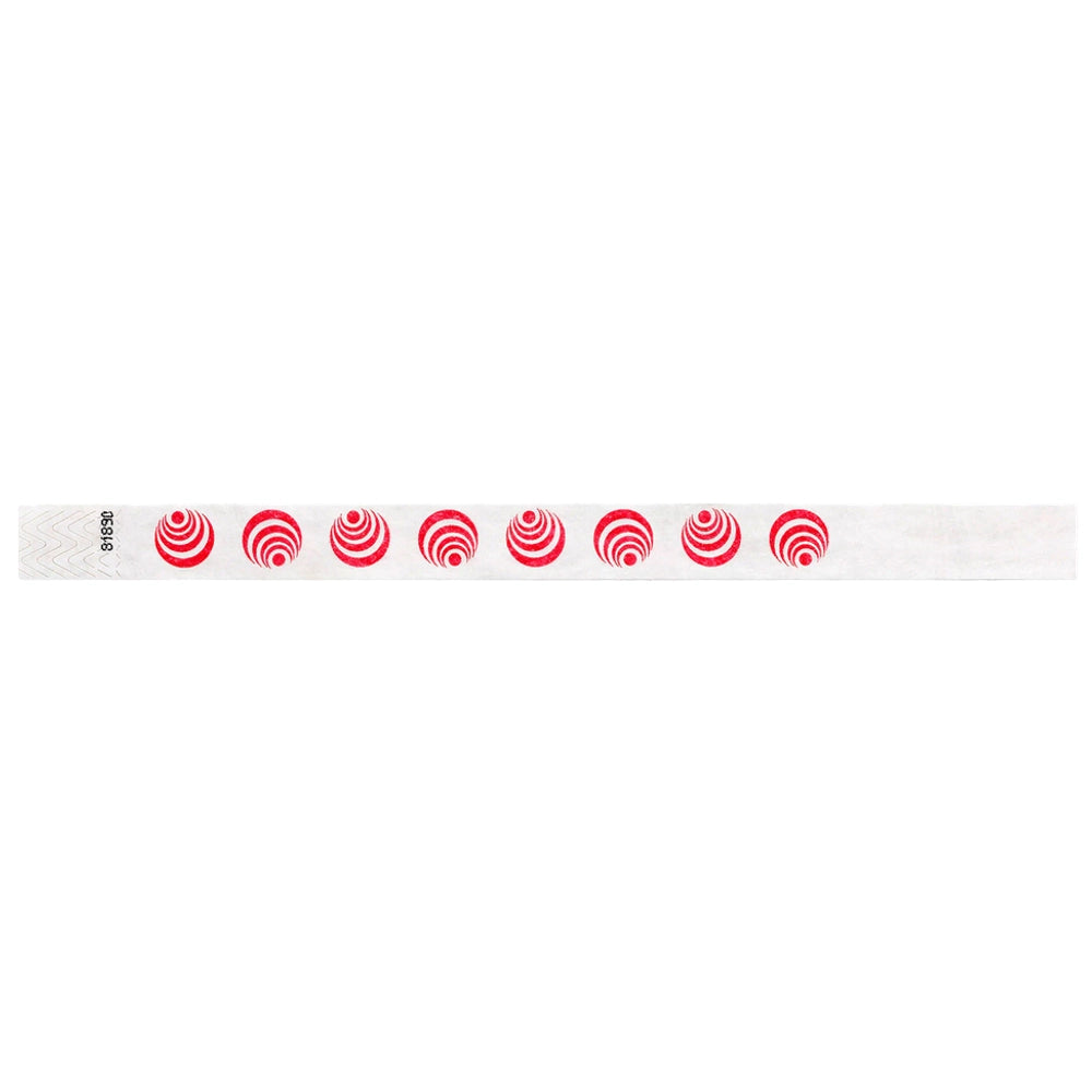 White tyvek wristband with neon red circular pattern - flat version shown