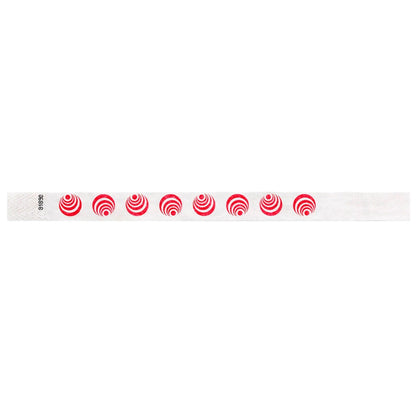 White tyvek wristband with neon red circular pattern - flat version shown