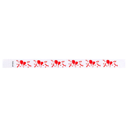 White tyvek wristband with red balloon and star pattern - round version shown