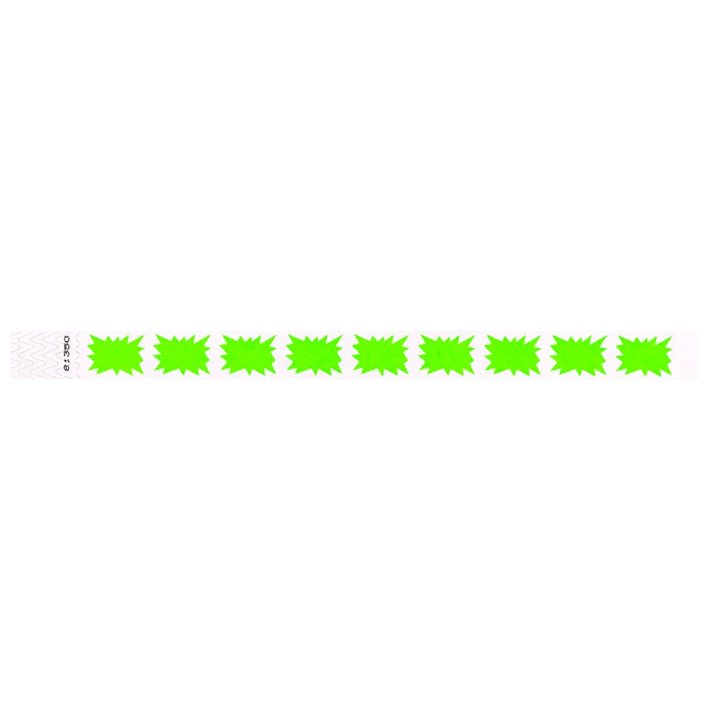 White tyvek wristband with neon green starburst pattern - flat version shown