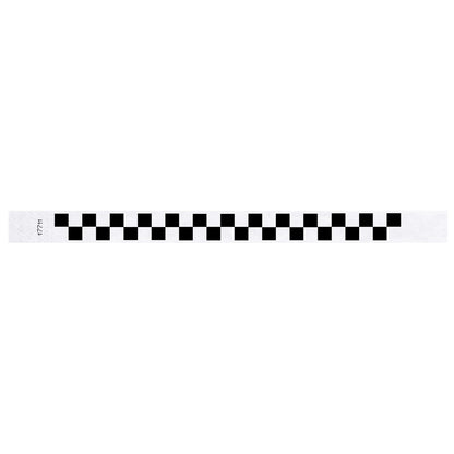 White tyvek wristband with black checkerboard pattern - flat version shown