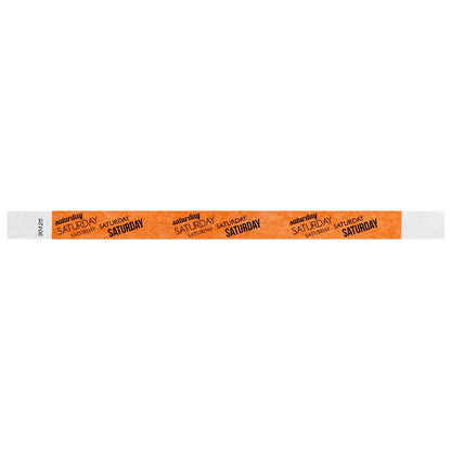 neon orange tyvek wristband with saturday  text in black ink - flat version shown