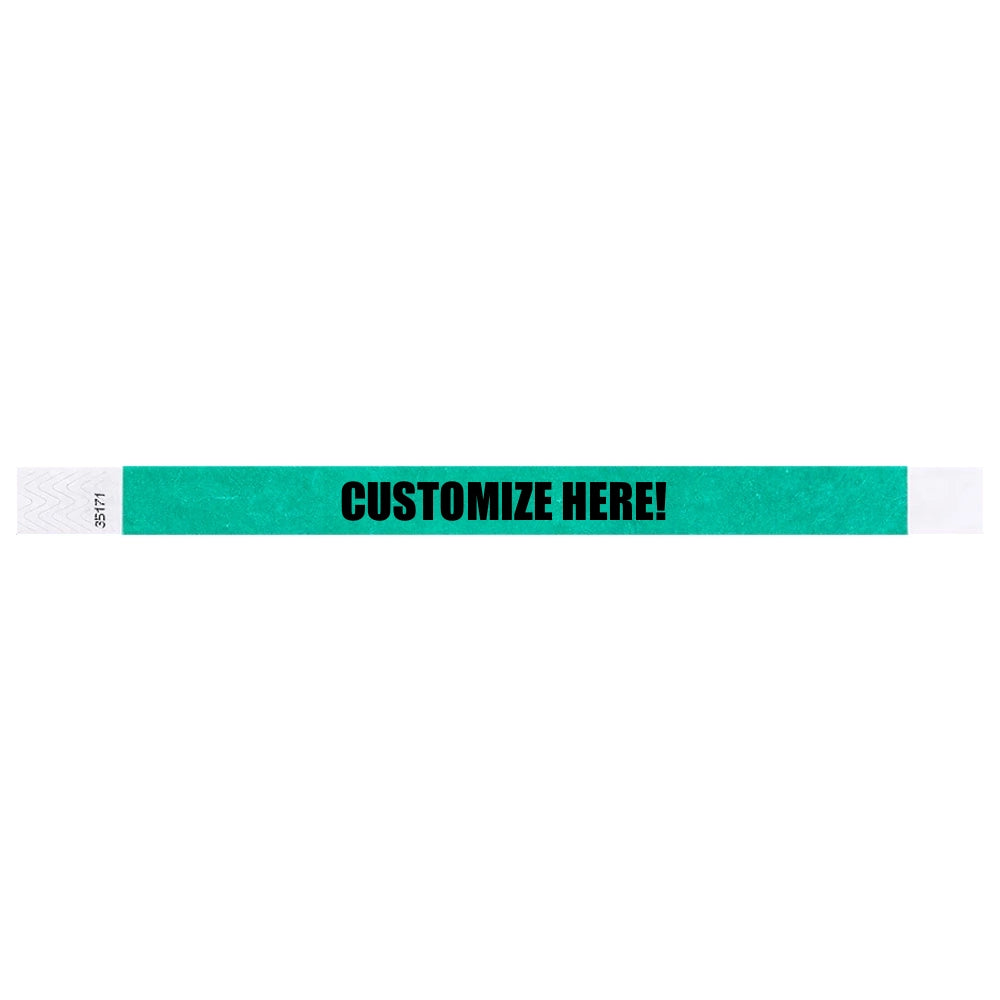 Pnatone green tyvek wristband with text "CUSTOMIZE HERE!" - shown in flat 