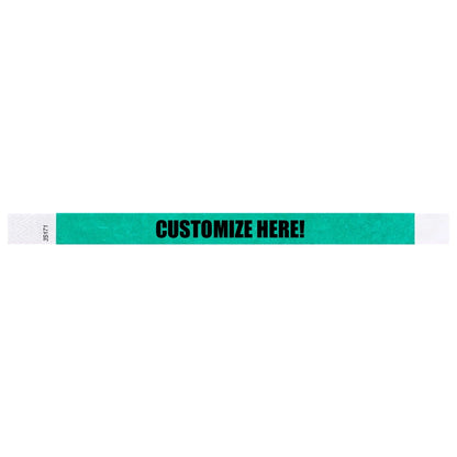 Pnatone green tyvek wristband with text "CUSTOMIZE HERE!" - shown in flat 