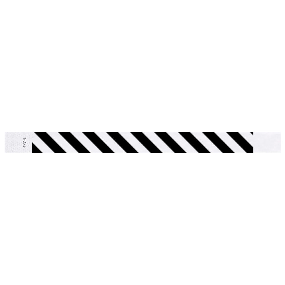 White tyvek wristband with black diagonal stripes - flat version shown