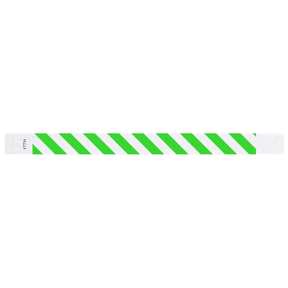 White tyvek wristband with neon green diagonal stripes - flat version shown