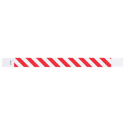White tyvek wristband with red diagonal stripes - flat version shown