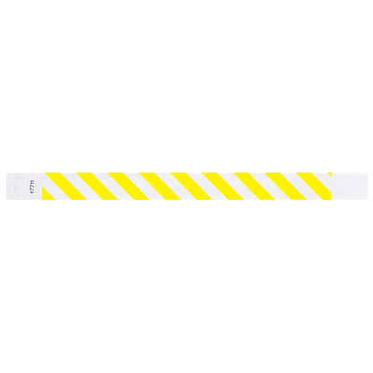 White tyvek wristband with neon yellow diagonal stripes - flat version shown