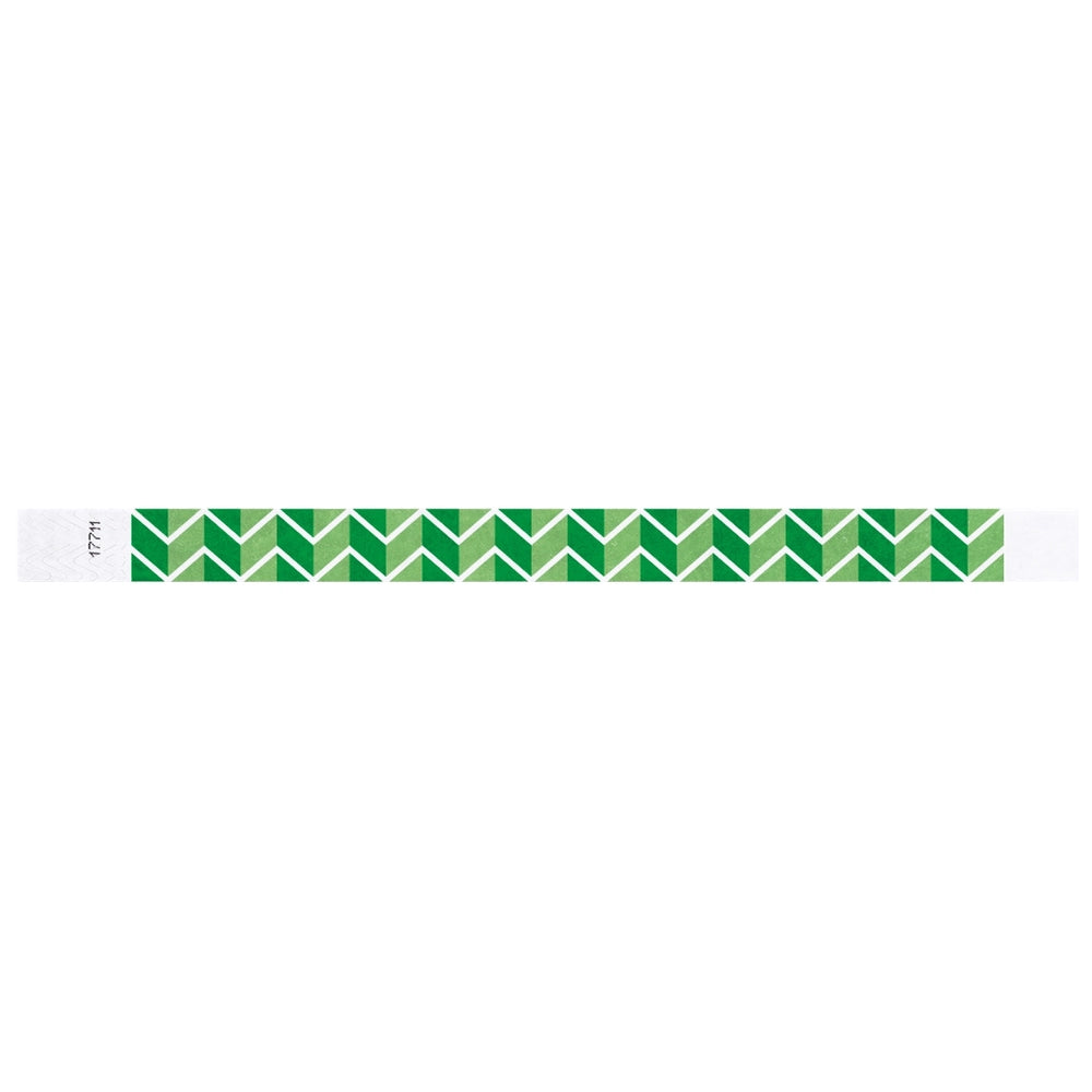 Green and white chevron patterned tyvek wristband - flat shown