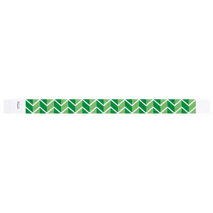 Green and white chevron patterned tyvek wristband - flat shown