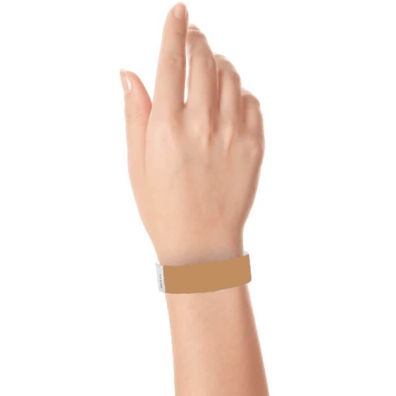 hand wearing a 3/4" tyvek wristband solid mocha 