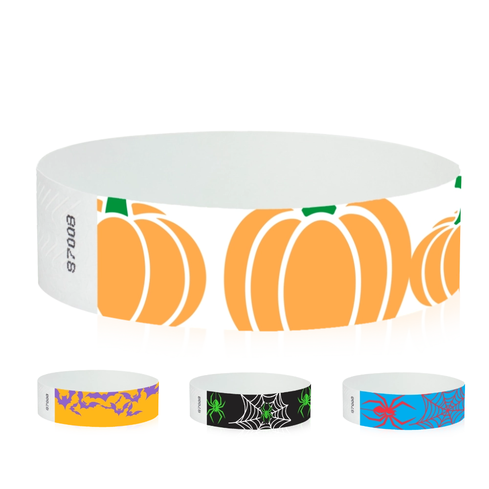 tyvek 3/4" wristbands in pumpkin patch, bats, spooky spiders and spider web patterns
