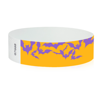 tyvek 3/4" wristbands orange with purple bats